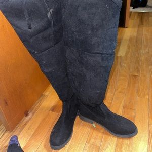 Black Suede Knee High Tie Boots
